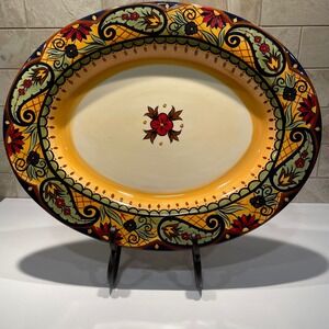 Corsica Home Crown Jewel Hand Painted Ceramic Oval Serving Platter 18.5 Inch